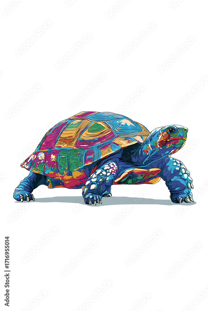 Poster colorful turtle sculpture with intricate patterns and vibrant colors against a plain background