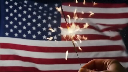 Sparklers with US Flag, Night, and Celebration. - Powered by Adobe