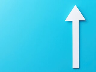 Fototapeta premium Minimalist Upward Arrow on Bright Blue Background Symbolizing Progress Growth and Direction with Simple Flat Design for Conceptual Communication and Inspiration