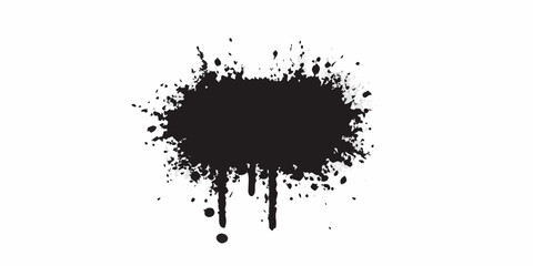 Abstract black ink splatter splash grunge texture with dripping effect on white background