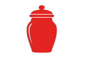 Red ceramic pot or traditional jar with lid, featuring an antique silhouette as a graphic design element