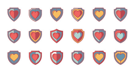 Collection of Heart Shields Icons Vector Art.