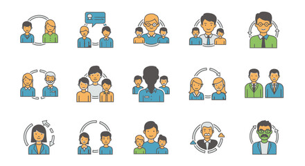 Fototapeta premium Diverse Teamwork and Collaboration Icons for Business and Social Interaction.
