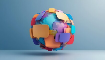 Global Communication: Colorful Speech Bubbles Orbiting a World Globe