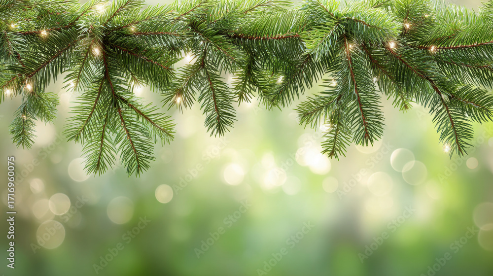 Aufkleber fresh evergreen branches adorned with soft glowing lights create warm and festive atmosphere, perfec