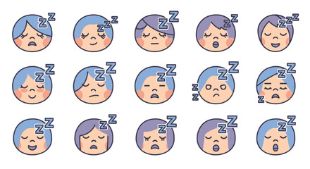 Sleepy Person Faces Collection.