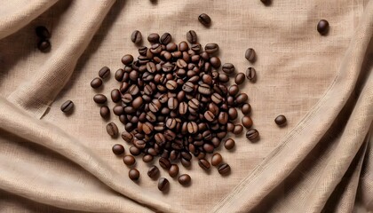 Rich Coffee Beans on Textured Burlap, Elevated View