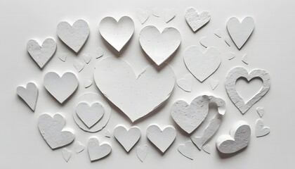 Obraz premium Textured White Hearts: A Minimalist Valentine's Day Composition with Subtle Shadows