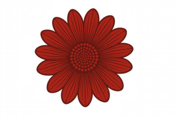 Red flower vector drawing with stylized petals and central core, ideal for spring and nature designs on transparent background