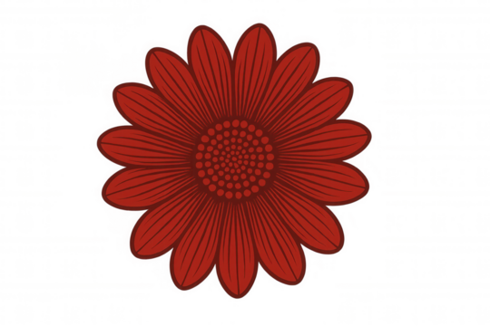 Red flower vector drawing with stylized petals and central core, ideal for spring and nature designs on transparent background - Powered by Adobe