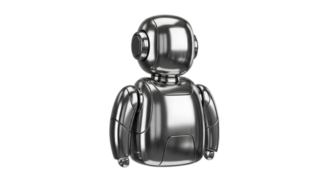 Futuristic Silver Robot Toy with Smooth Metallic Surface on White Background