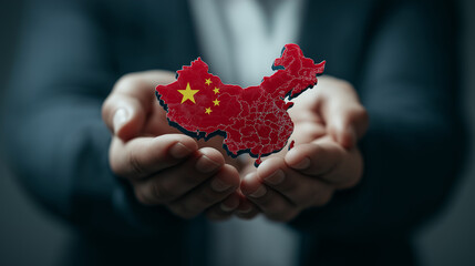 China map flag in hands concept for business investment and growth asia