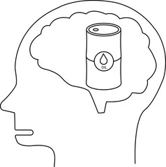 human head brain icon and oil barrel icon with white background