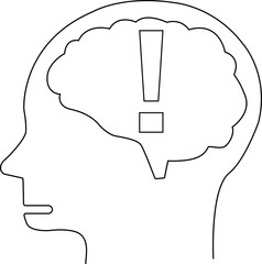 human head brain icon and exclamation mark icon with white background
