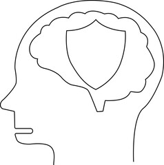 human head brain icon and shield icon with white background
