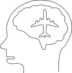 human head brain icon and airplane icon with white background