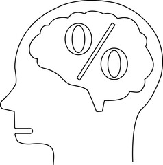 human head brain icon and percent icon with white background
