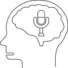 human head brain icon and microphone icon with white background