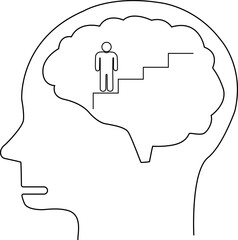 human head brain icon and person climbing stairs icon with white background