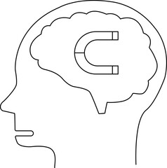 human head brain icon and magnet icon with white background