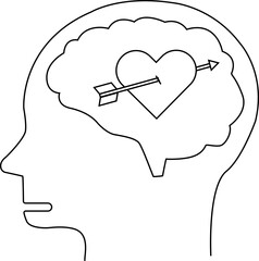 human head brain icon and love arrow icon with white background