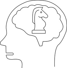 human head brain icon and chess horse icon with white background