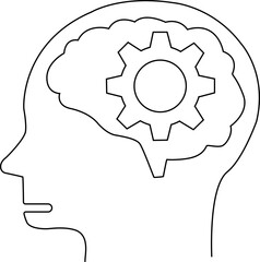 human head brain icon and gear icon with white background