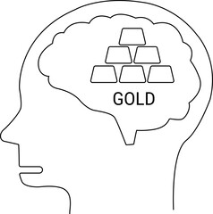 human head brain icon and gold bar icon with white background