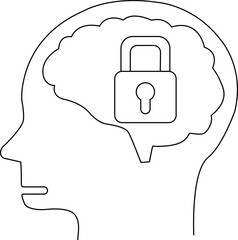 human head brain icon and padlock icon with white background
