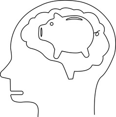 human head brain icon and piggy bank icon with white background
