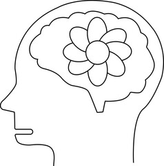 human head brain icon and flower icon with white background