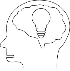 human head brain icon and light bulb icon with white background
