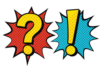 Colorful comic style question and exclamation marks for creative backgrounds or graphic designs 
