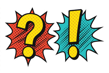 Colorful comic style question and exclamation marks for creative backgrounds or graphic designs 
