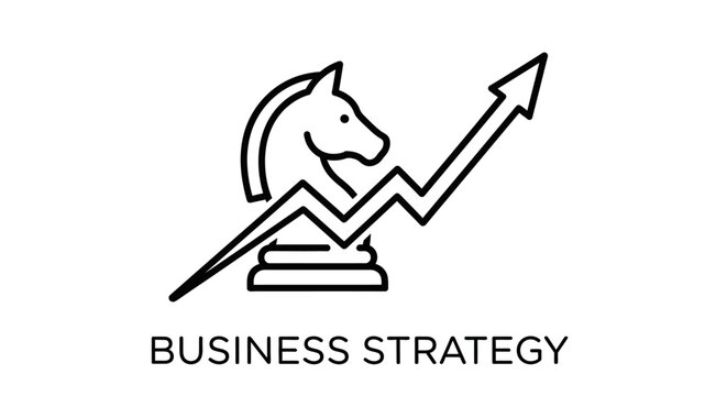 Business strategy icon with knight chess piece and arrow.
