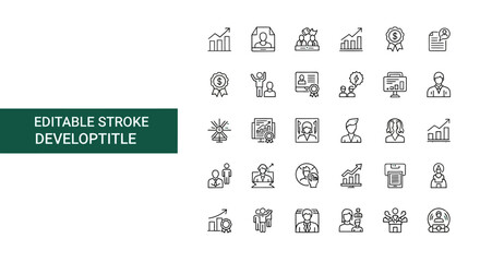 Collection of business and growth related line icons.