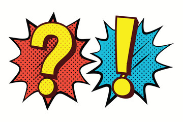 Colorful comic style question and exclamation marks for creative backgrounds or graphic designs 
