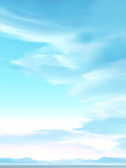 Fototapeta premium Clear blue sky with soft clouds over mountain horizon 