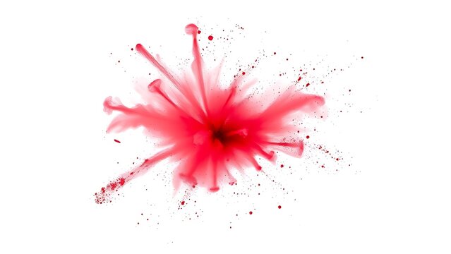 Vibrant red Holi powder explosion captured dynamically against a white background.
