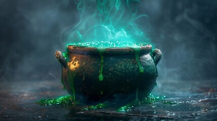 Mysterious Cauldron Brewing Magical Potion with Glowing Effects