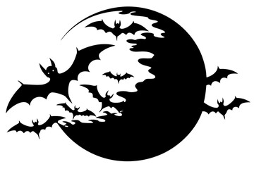 Vector art of silhouette of bats flying around the moon