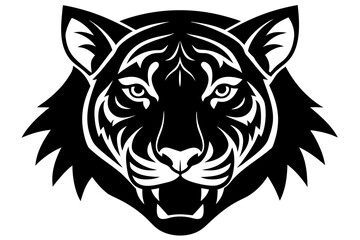 Vector art of black and white vector illustration of a tiger head