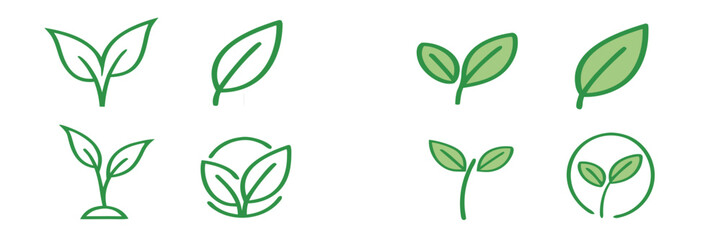 Collection of green leaf icons representing nature, growth, and sustainability concepts 
