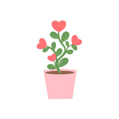 Heart Shape Plant in Pink Pot Vector Illustration for Love and Decoration