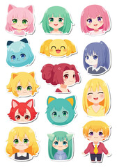 Obraz premium Happy Cute Anime Style Character Sticker Collection
