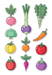 Fototapeta premium Colorful Flat Vector Vegetable Sticker Pack
