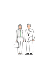 Obraz premium Flat Line Art Business Man Woman Colleagues Illustration