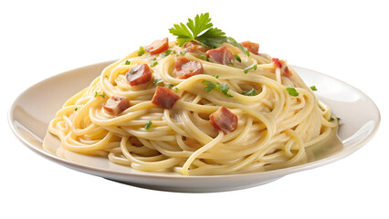Creamy Carbonara Spaghetti with Pancetta, Parsley Garnish: Delicious Italian Pasta Dish