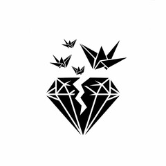 Broken Diamond with Paper Cranes Flying Away