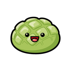 Cute kawaii green melon bread character with happy face and grid pattern